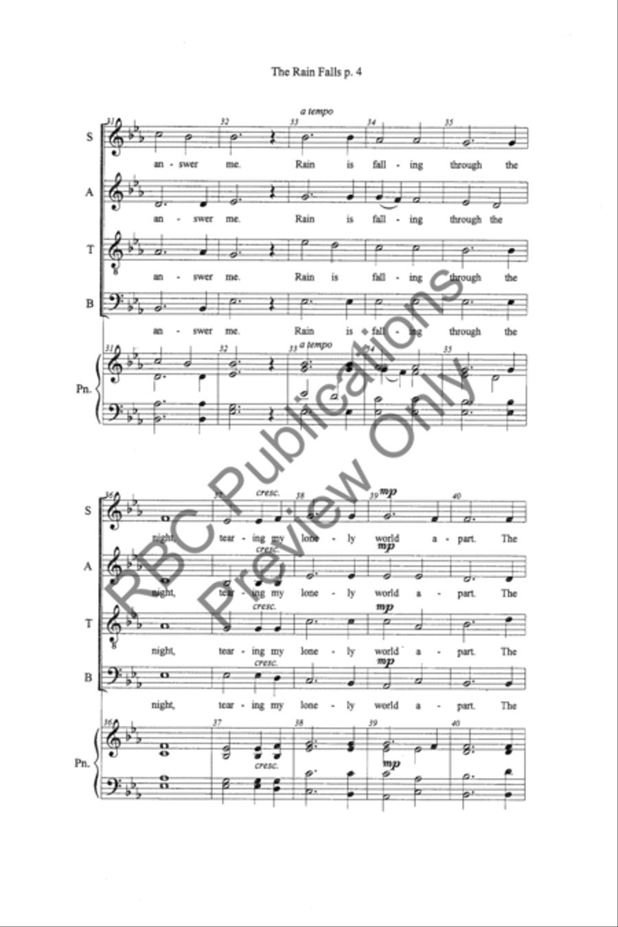 The Rain Falls (SATB) 4-Part scores gallery preview page 6