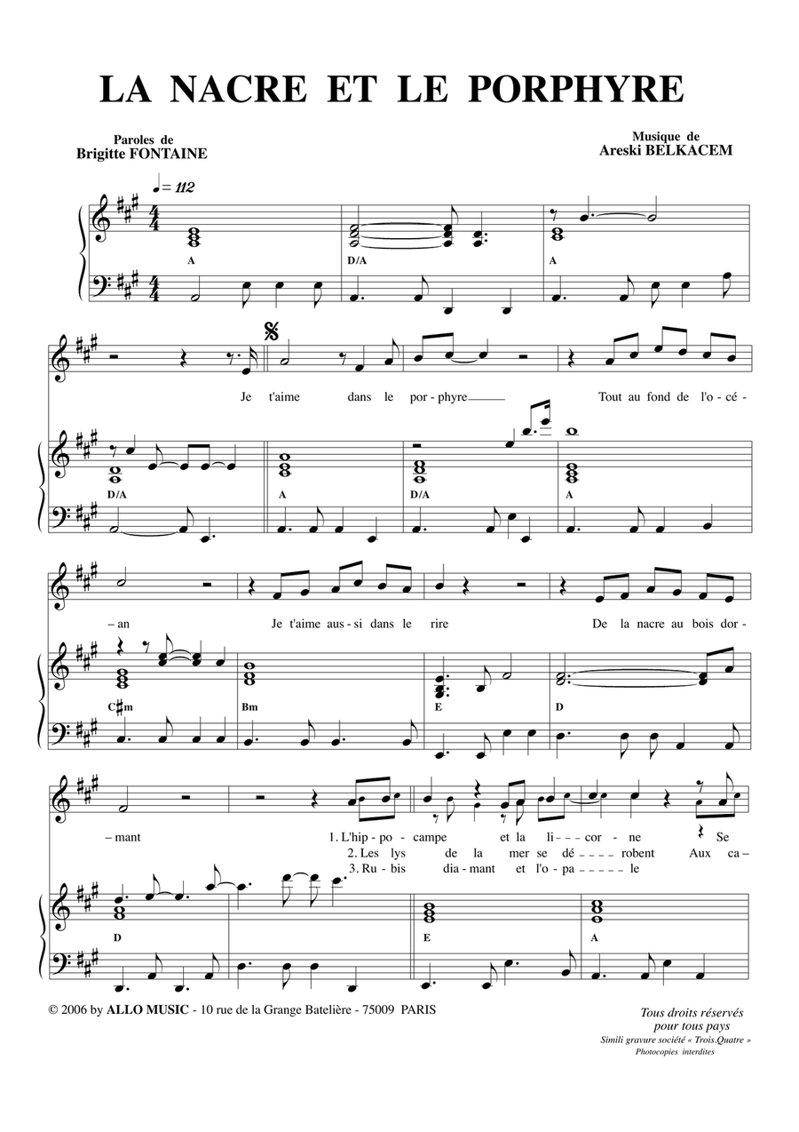 La Nacre Et Le Porphyre Piano, Vocal scores gallery preview page 1