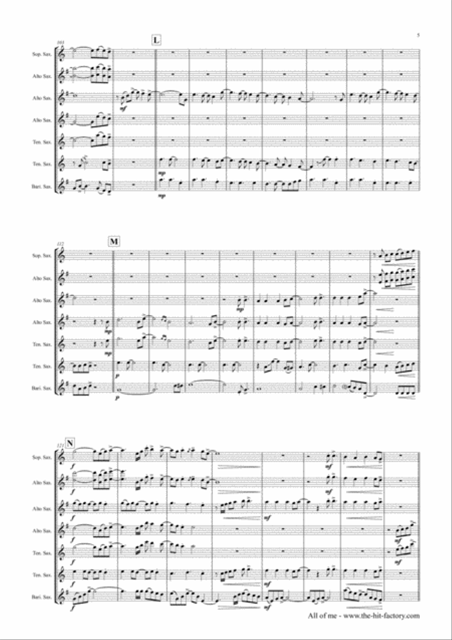 All Of Me Saxophone Quintet scores gallery preview page 5