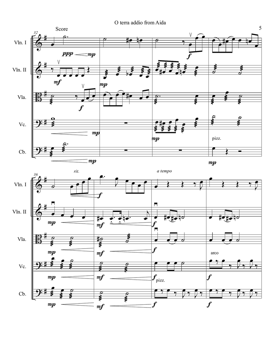 O Terra Addio, Aria from Aida for Strings String Orchestra scores gallery preview page 6