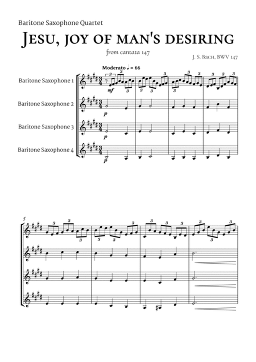 Bach Jesu, joy of man's desiring for Baritone Saxophone Quartet image number null