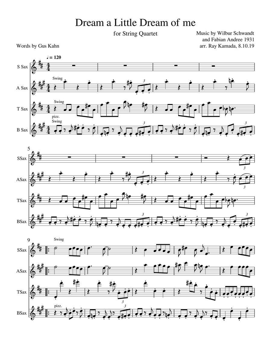 Dream A Little Dream Of Me Woodwind Quartet scores gallery preview page 1