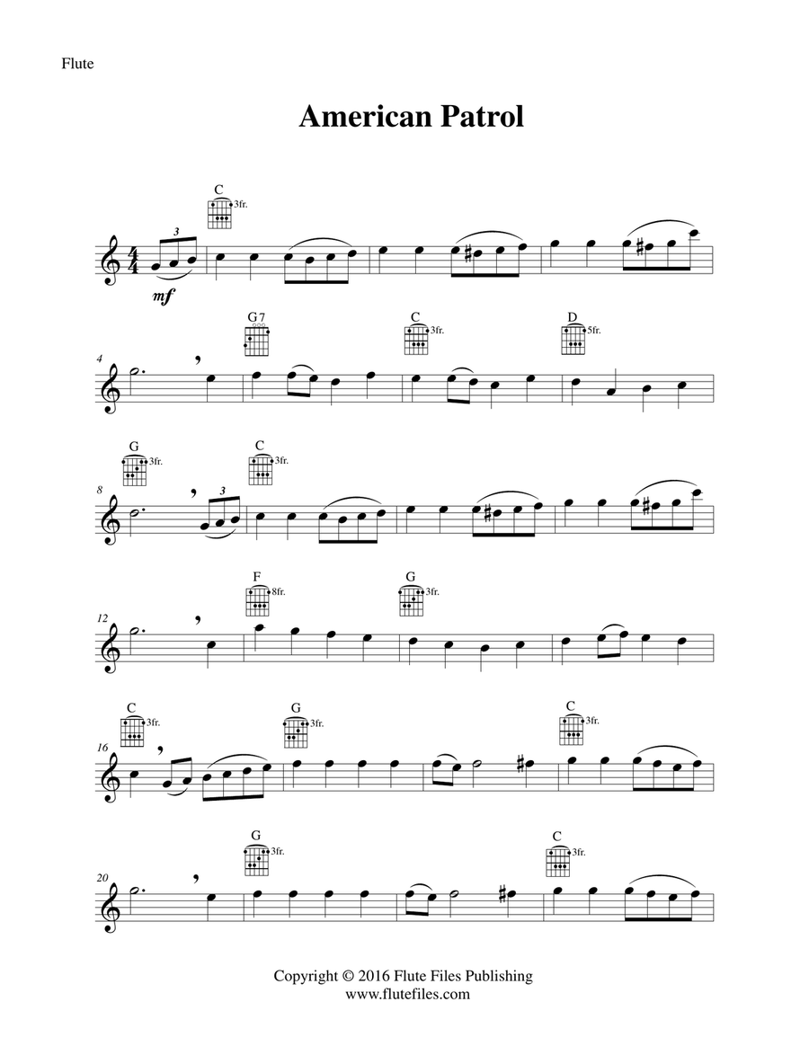 American Patrol - Flute Solo with Guitar Chords Chamber Music scores gallery preview page 3