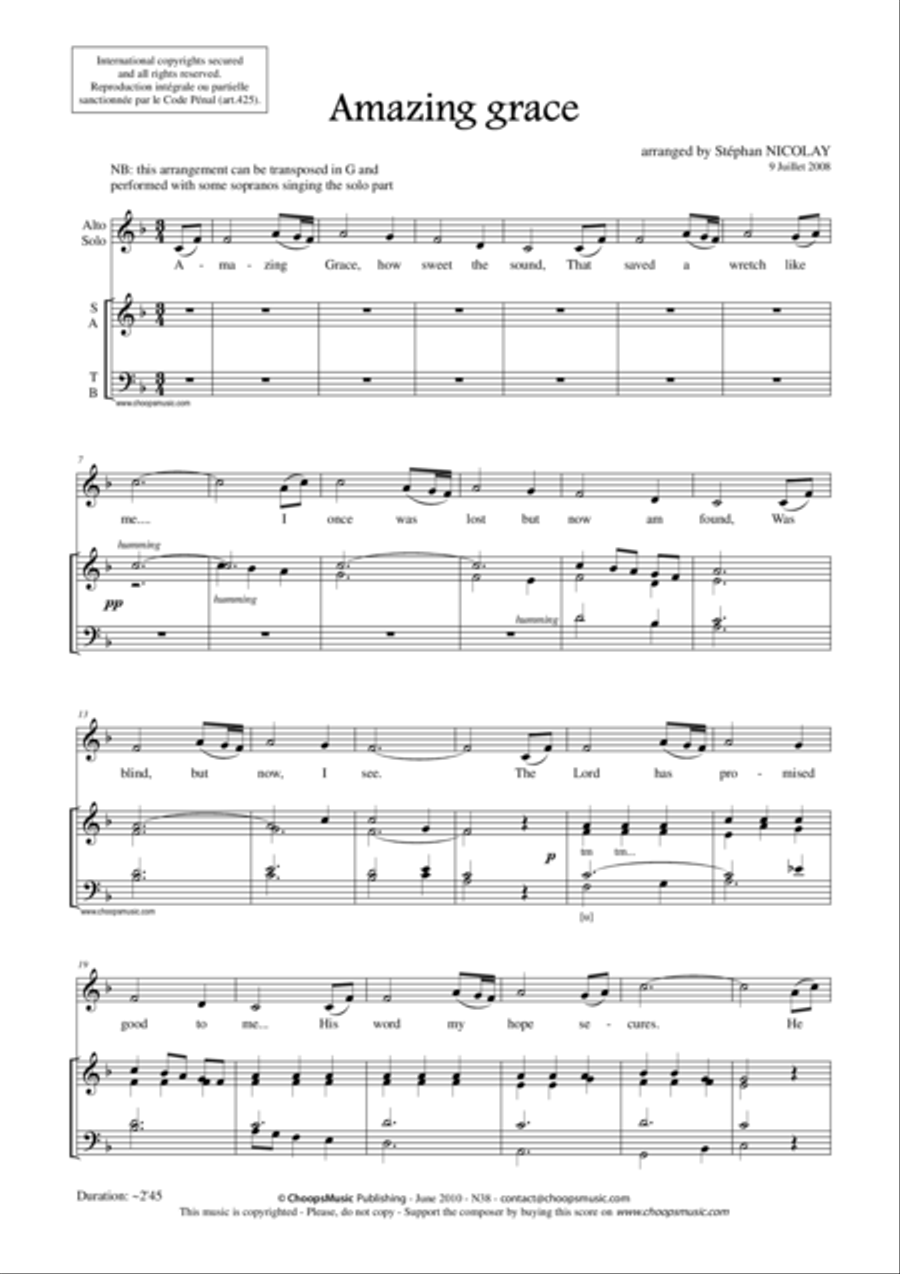 Amazing Grace Amazing Grace 4-Part scores gallery preview page 1
