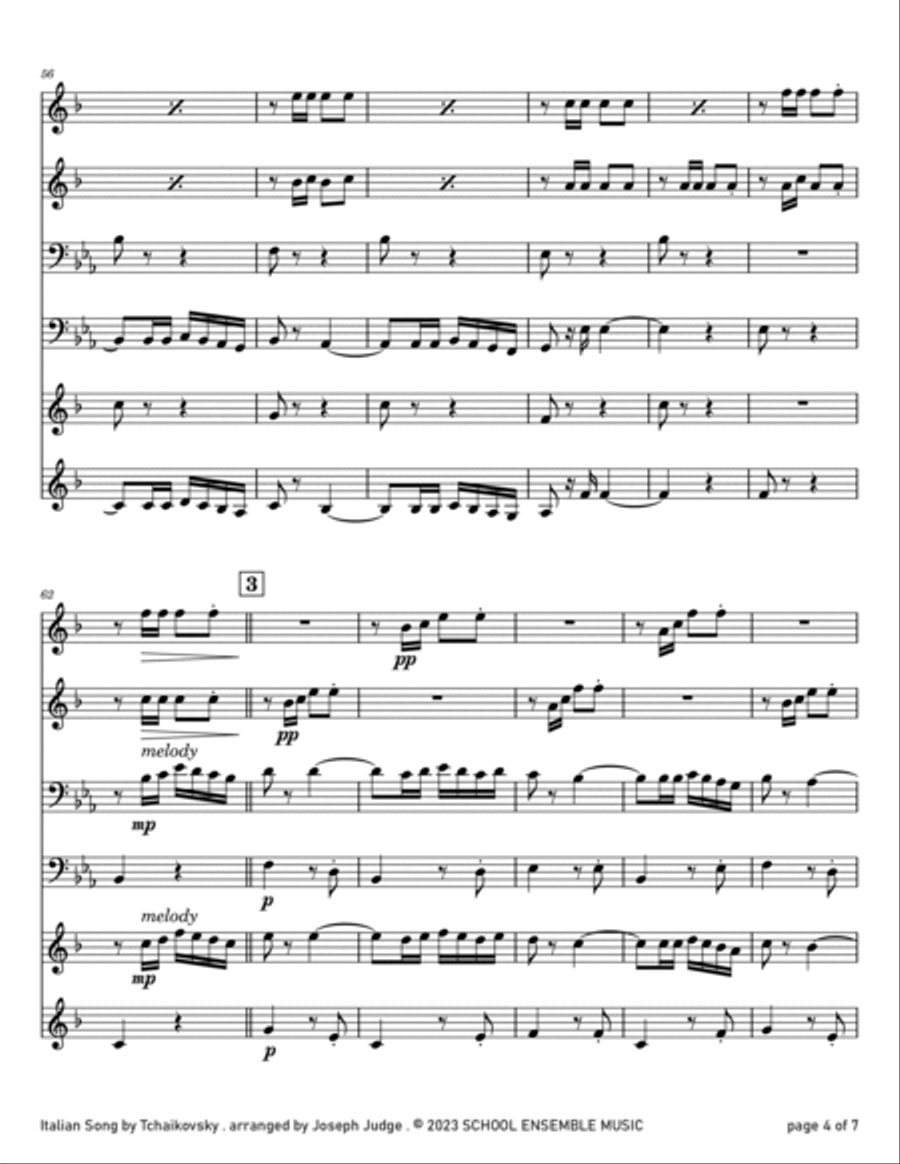 Italian Song by Tchaikovsky for Brass Quartet in Schools Brass Quartet scores gallery preview page 4