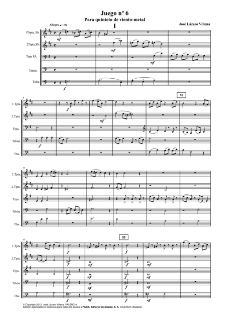 Juego No. 6 (Quinteto de Viento Metal) Horn scores gallery preview page 2