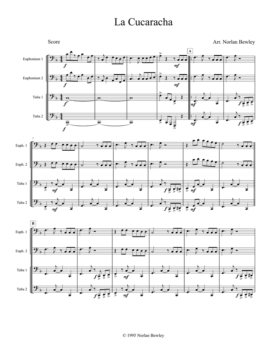 La Cucaracha - Tuba/Euphonium Quartet Brass Ensemble scores gallery preview page 1