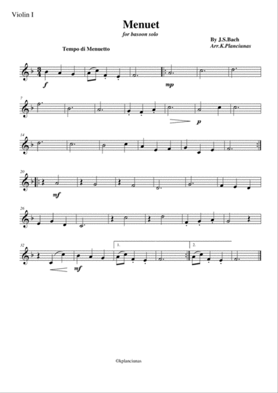 Menuet for Bassoon solo String Orchestra scores gallery preview page 5