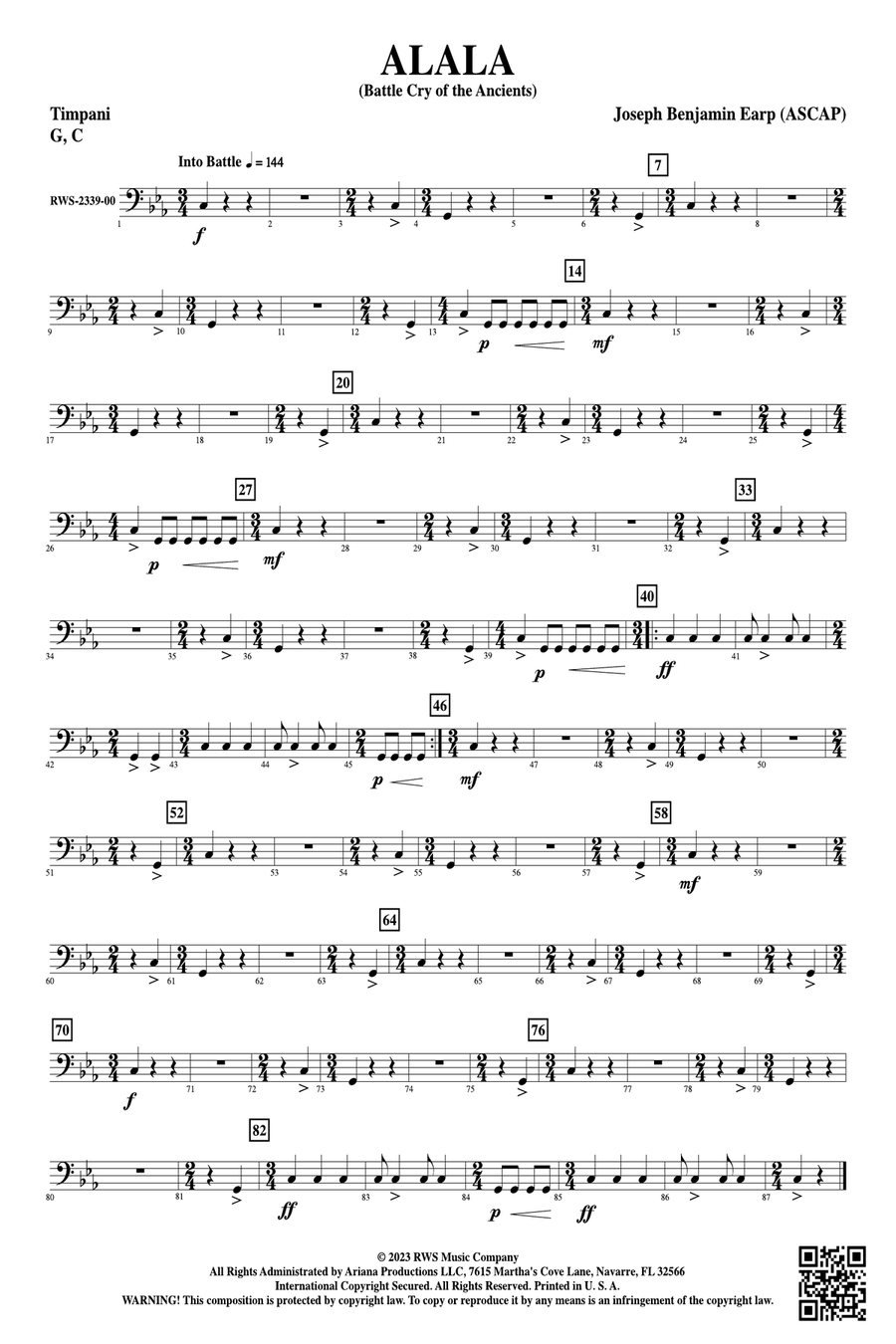 Alala - Battle Cry of the Ancients: Timpani Percussion scores gallery preview page 1