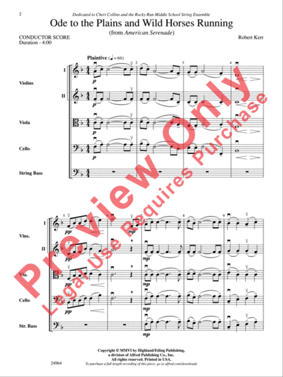 Ode to the Plains and Wild Horses Running (from American Serenade) String Orchestra scores gallery preview page 3