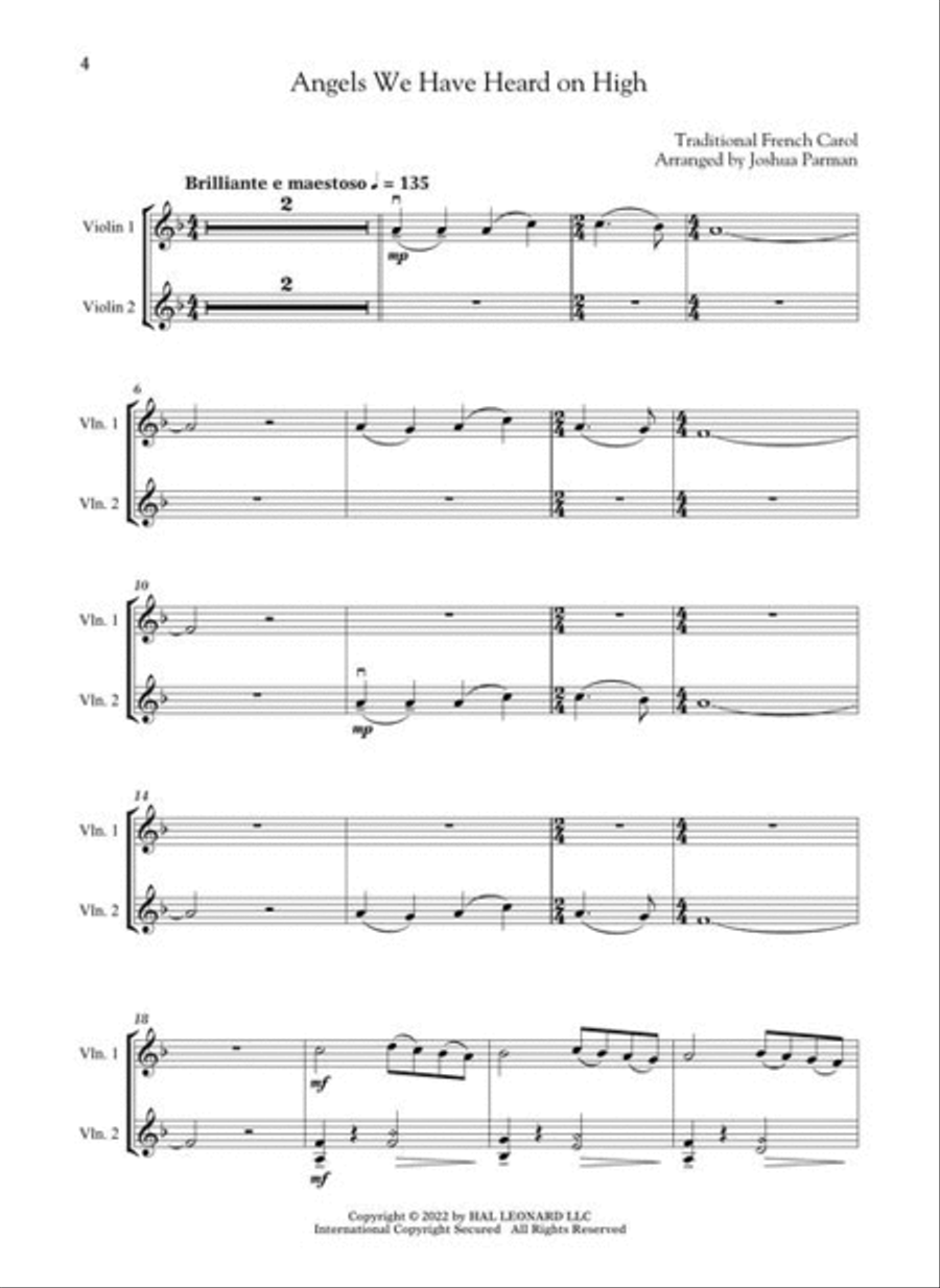 Christmas Carols for Violin Duet and Piano