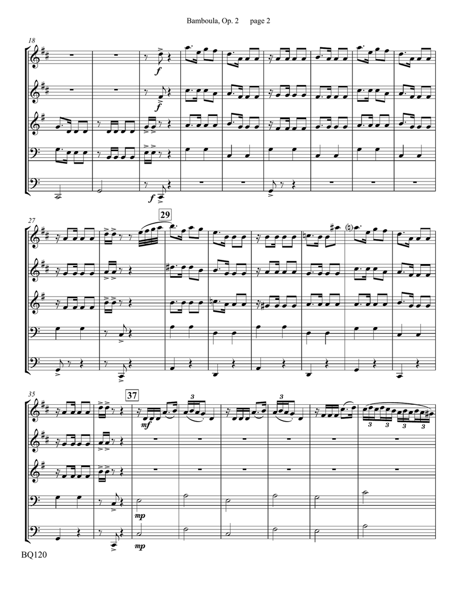 Bamboula, Opus 2 for Brass Quintet Brass Quintet scores gallery preview page 3