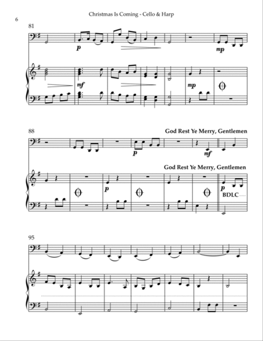 Christmas is Coming, Duet for Cello & Harp