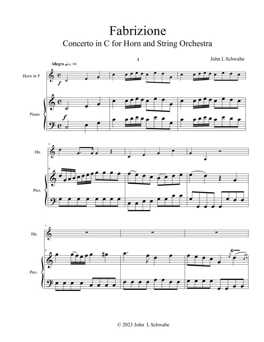 Fabrizione - Concerto in C for Horn and Piano Horn scores gallery preview page 1