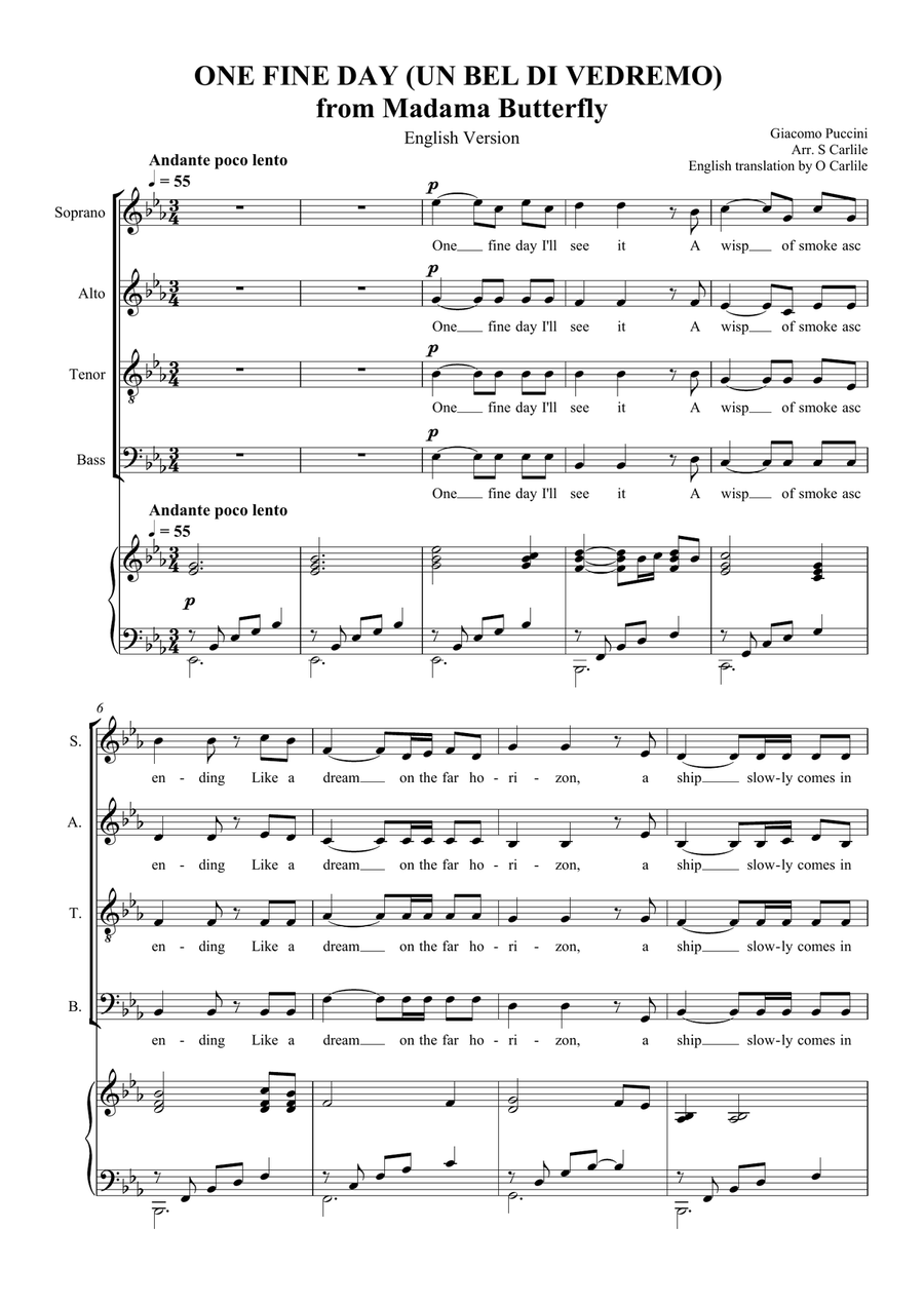 Un Bel Di Vedremo ('One Fine Day') - Madama Butterfly - English Version 4-Part scores gallery preview page 1