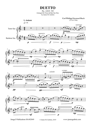 Book cover for CPE Bach: Duetto Wq. 140 for Tenor & Baritone Sax Duo