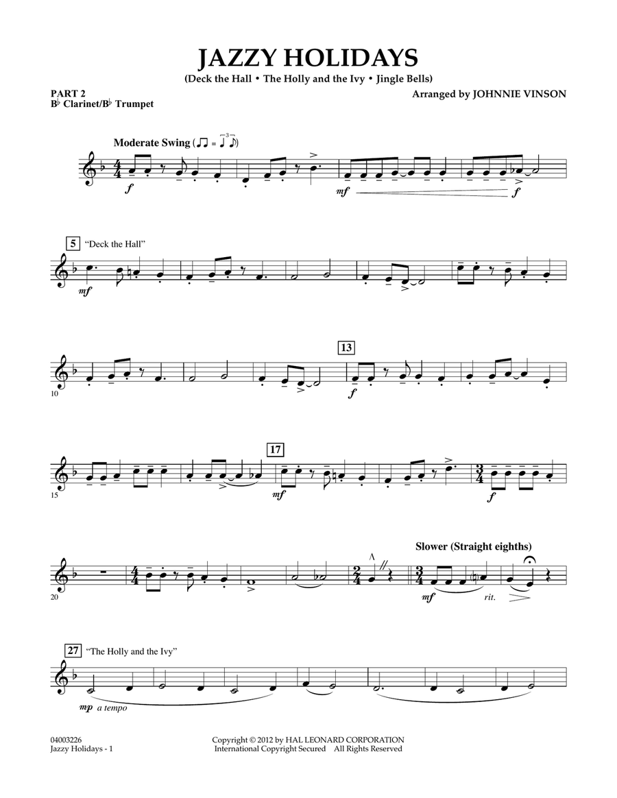 Jazzy Holidays - Pt.2 - Bb Clarinet/Bb Trumpet Concert Band scores gallery preview page 1