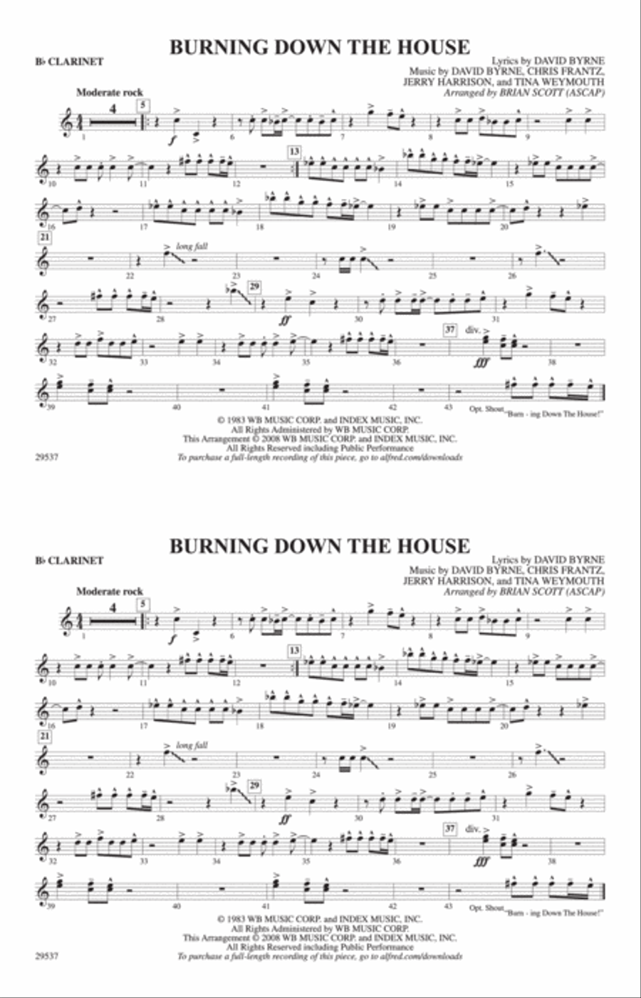 Burning Down the House: 1st B-flat Clarinet Marching Band scores gallery preview page 1