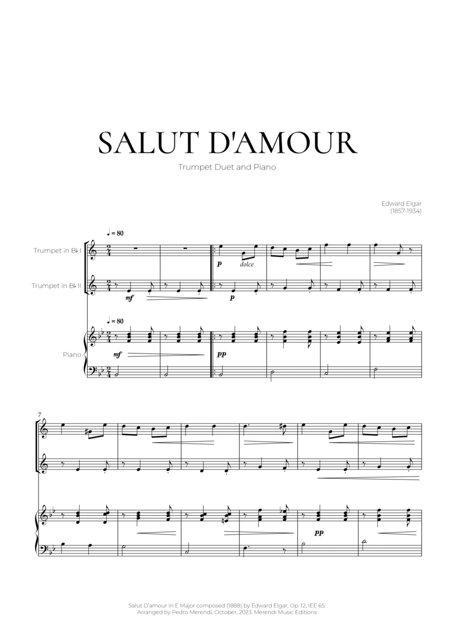 Salut D’amour (Trumpet Duet and Piano) - Edward Elgar Trumpet Duet scores gallery preview page 1