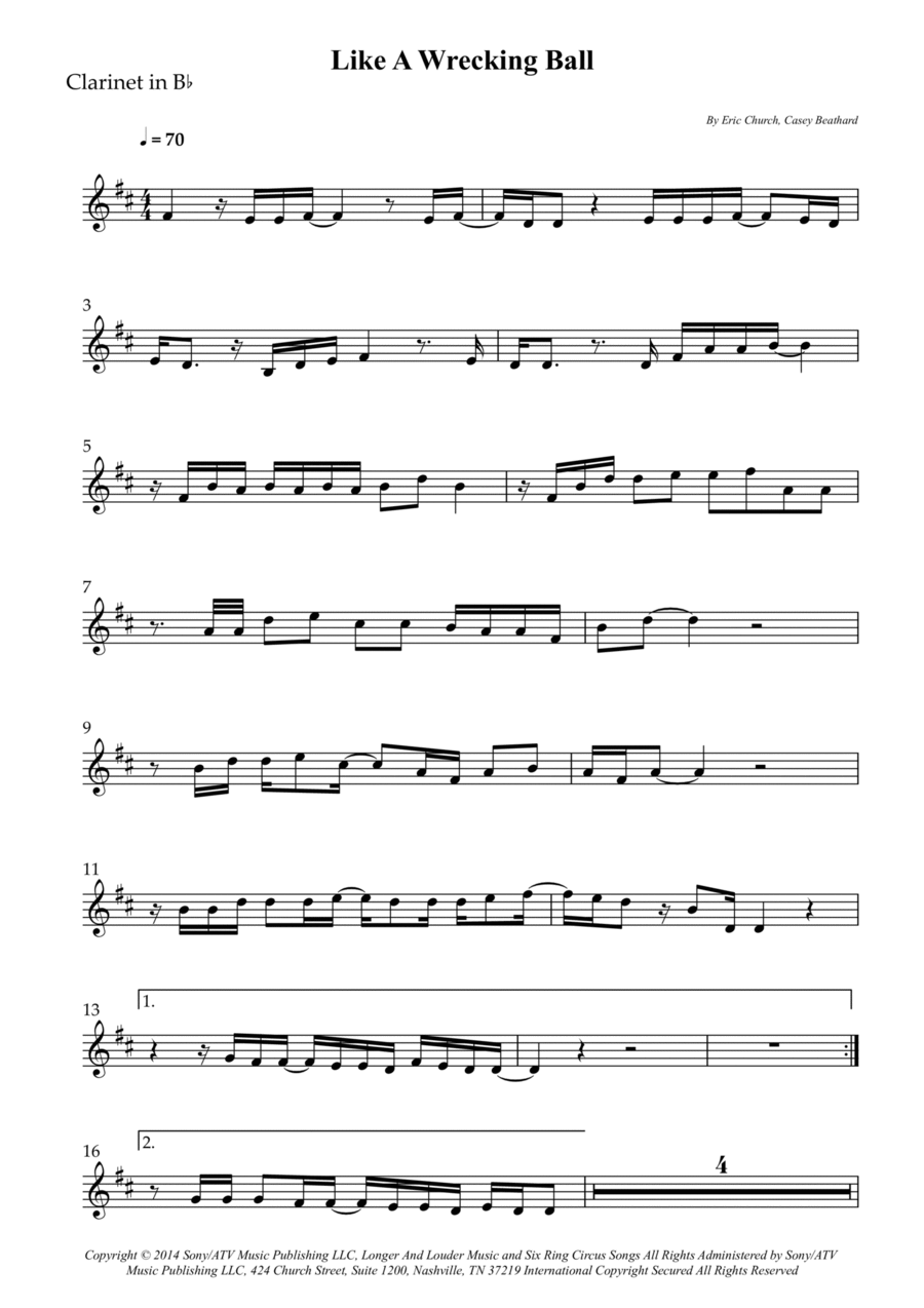 Like A Wrecking Ball B-Flat Clarinet scores gallery preview page 1