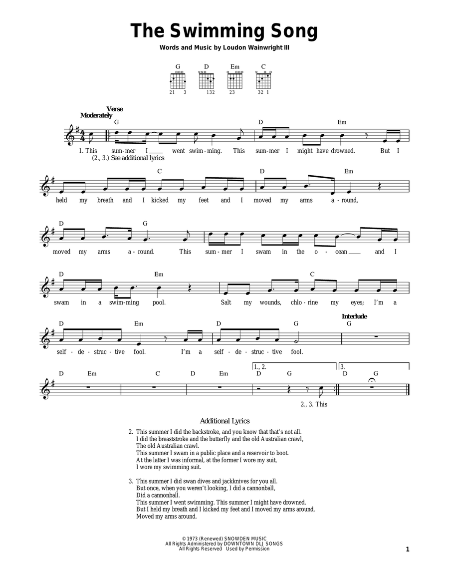 The Swimming Song Acoustic Guitar scores gallery preview page 1