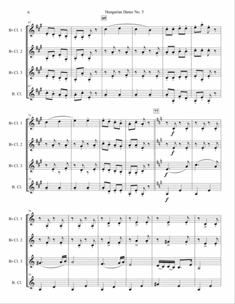 Hungarian Dance No. 5 for Clarinet Quartet Hungarian Dance No. 5 for Clarinet Quartet Clarinet Quartet scores gallery preview page 6