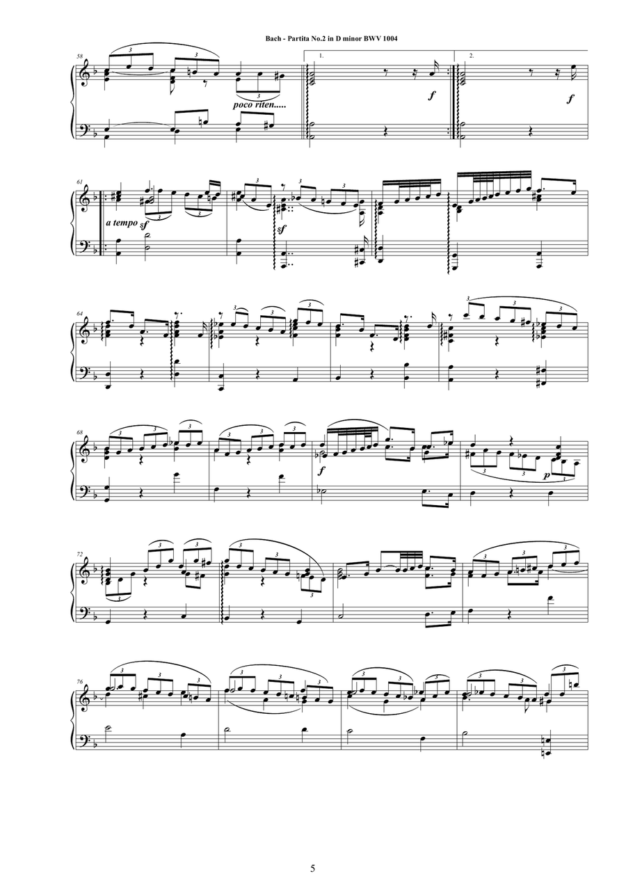Bach - Partita No.2 in D minor BWV 1004 for Harpsichord or Piano Harpsichord scores gallery preview page 5