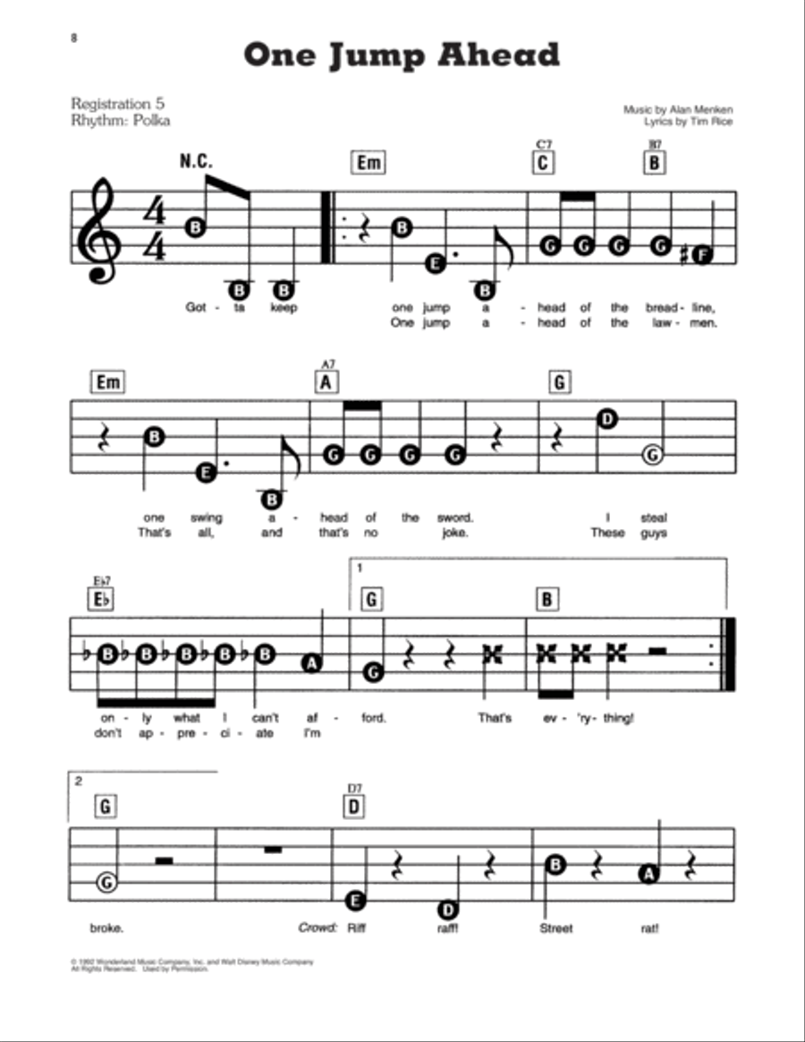One Jump Ahead (from Disney's Aladdin) Electronic Keyboard scores gallery preview page 1