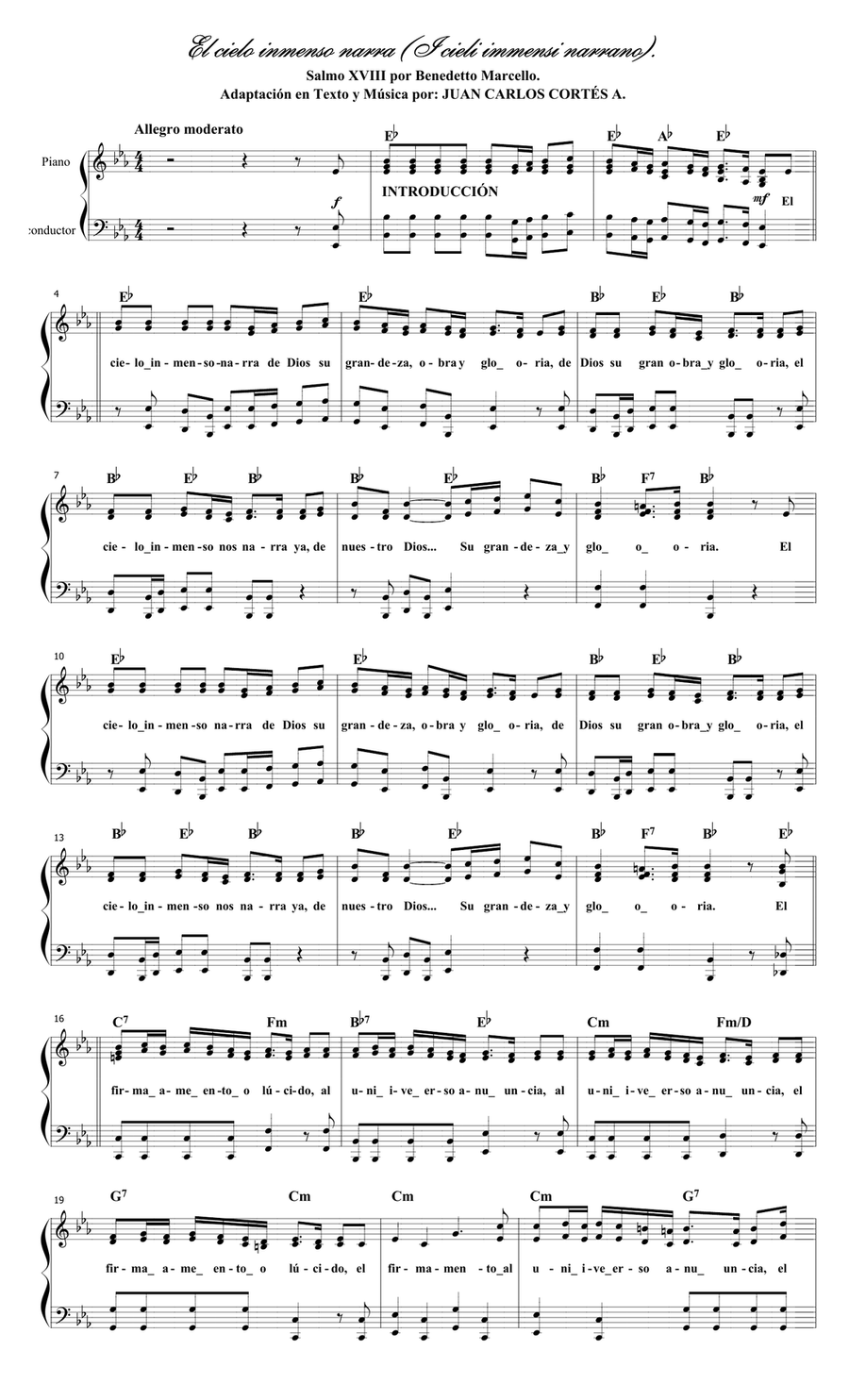 I cieli immensi narrano. Salmo XVIII por Girolamo Ascanio Giustiniani y Benedetto Marcello Piano Solo scores gallery preview page 1