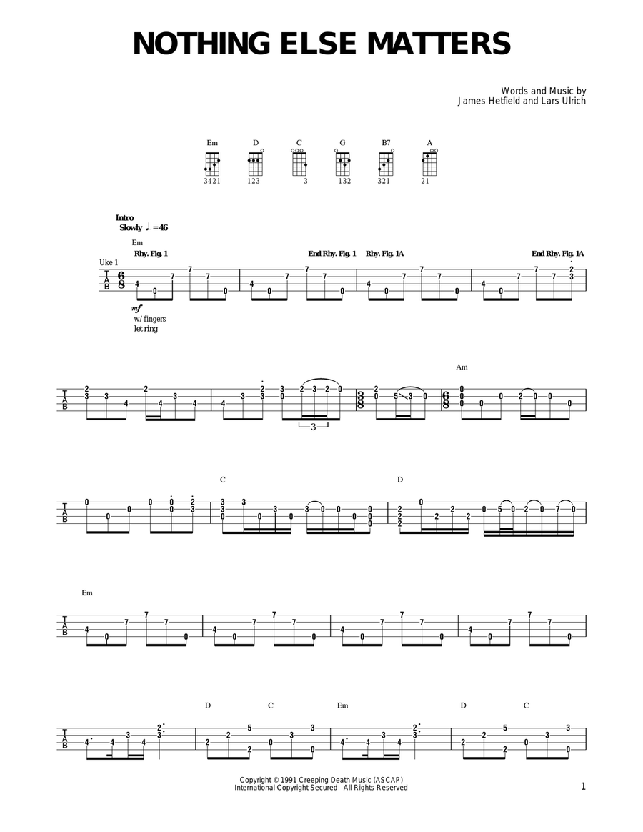 Nothing Else Matters Ukulele scores gallery preview page 1