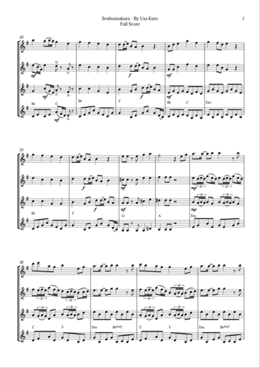 Senbonzakura Clarinet Quartet scores gallery preview page 3