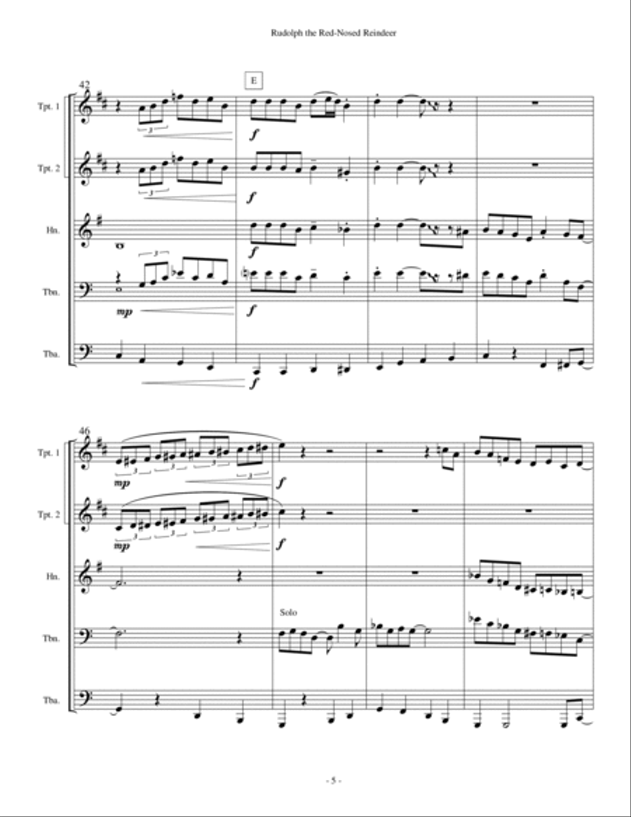 Rudolph The Red-nosed Reindeer Brass Ensemble scores gallery preview page 5