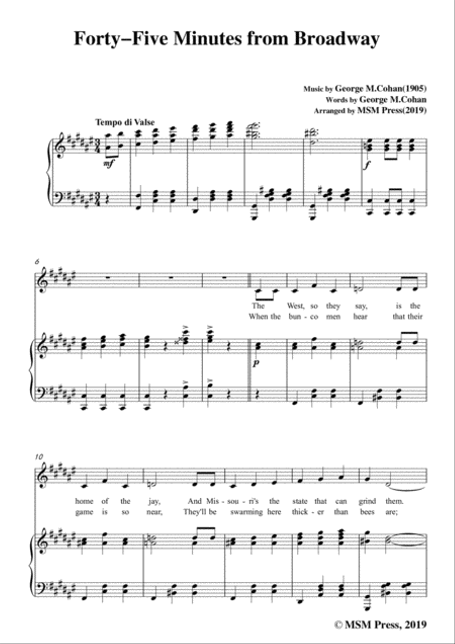 George M. Cohan-Forty-Five Minutes from Broadway,in F sharp Major,for Voice&Piano Voice scores gallery preview page 3