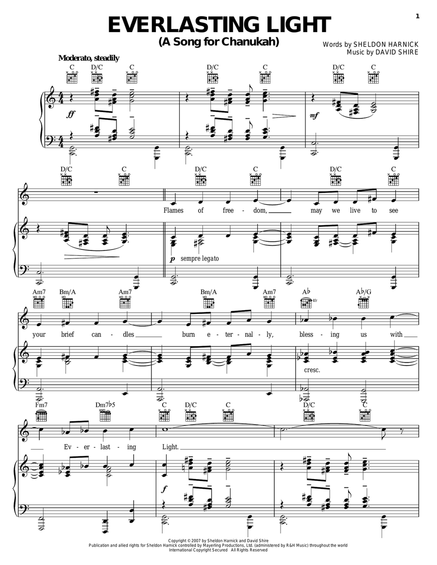 Everlasting Light (A Song For Chanukah) Piano, Vocal, Guitar scores gallery preview page 1