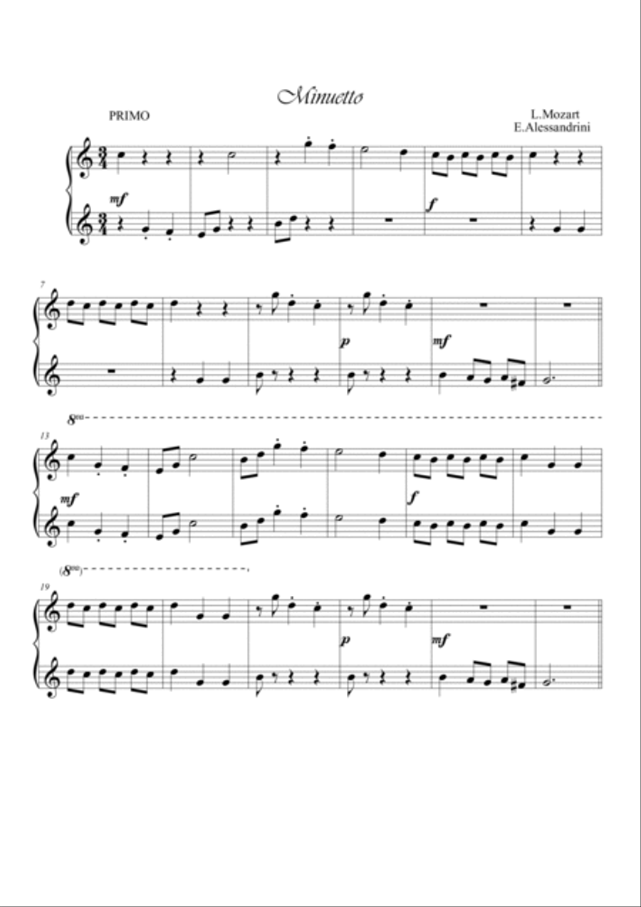 Minuetto in C. Piano 4 hands Piano Method scores gallery preview page 4
