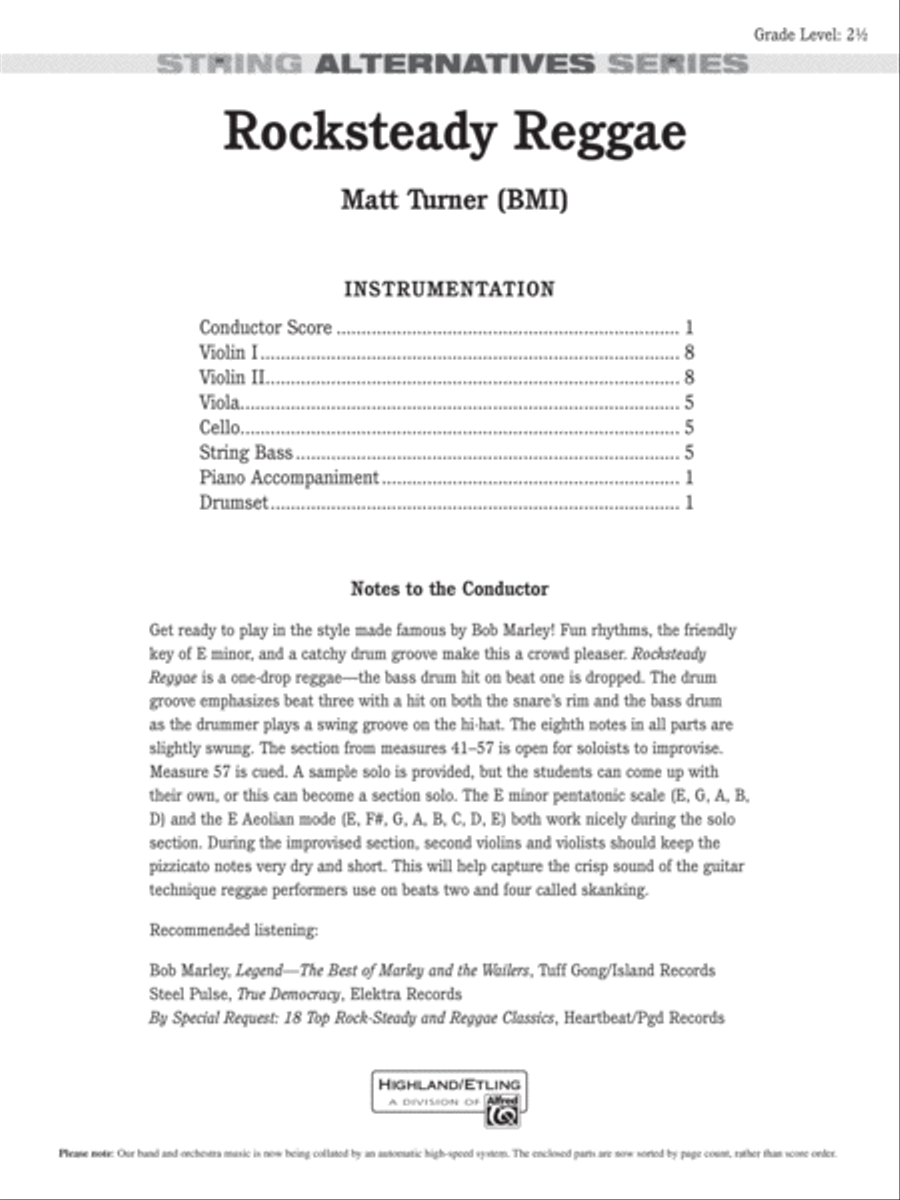 Rocksteady Reggae: Score Rocksteady Reggae: Score String Orchestra scores gallery preview page 1