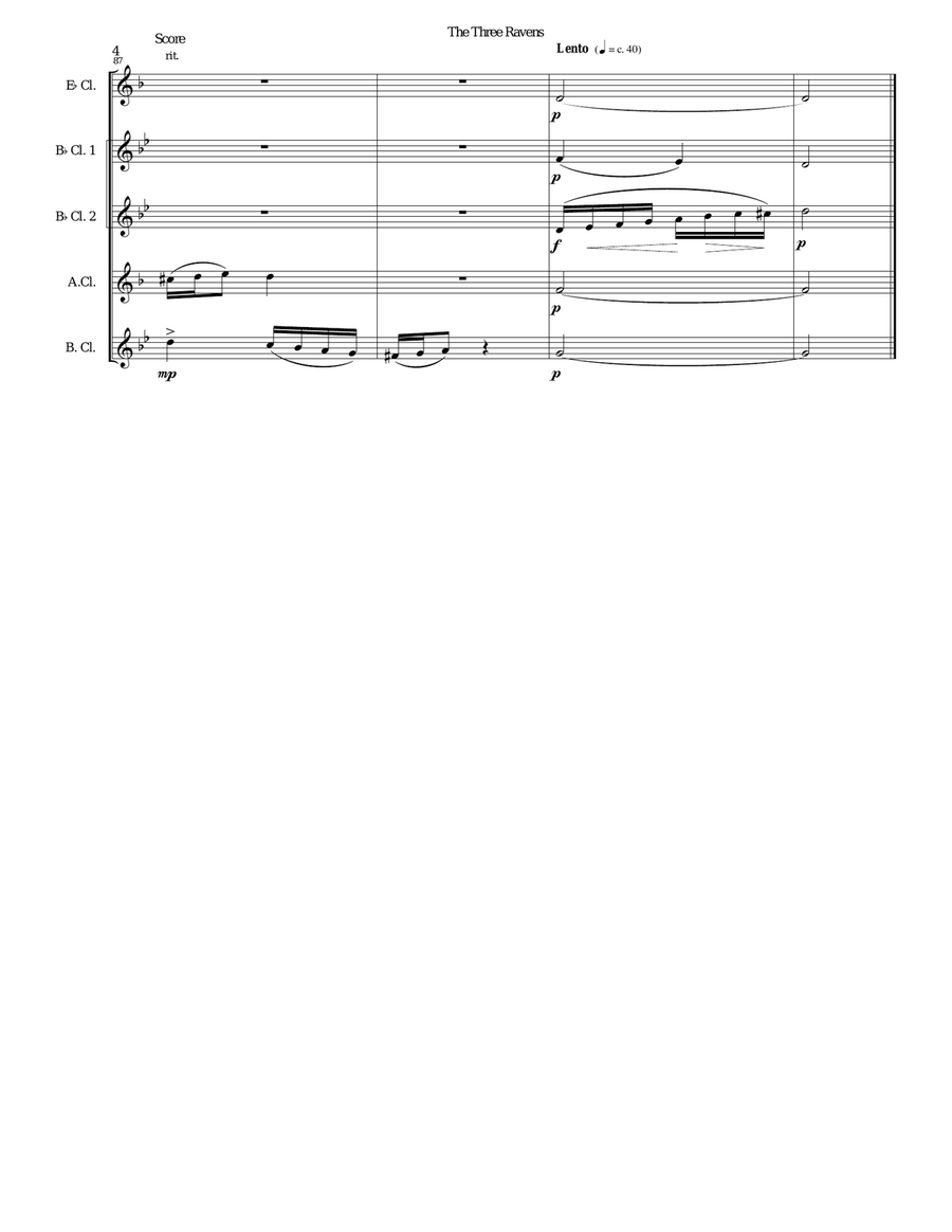 Variations on The Three Ravens for clarinet quintet Clarinet Quintet scores gallery preview page 4