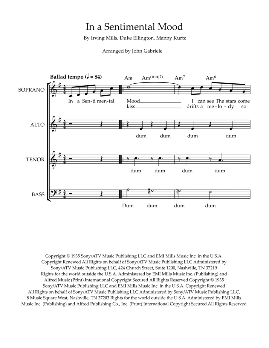 In A Sentimental Mood 4-Part scores gallery preview page 1