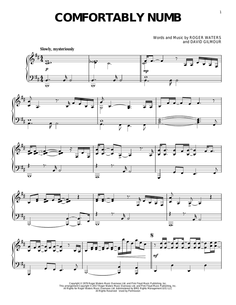 Comfortably Numb Piano Solo scores gallery preview page 1