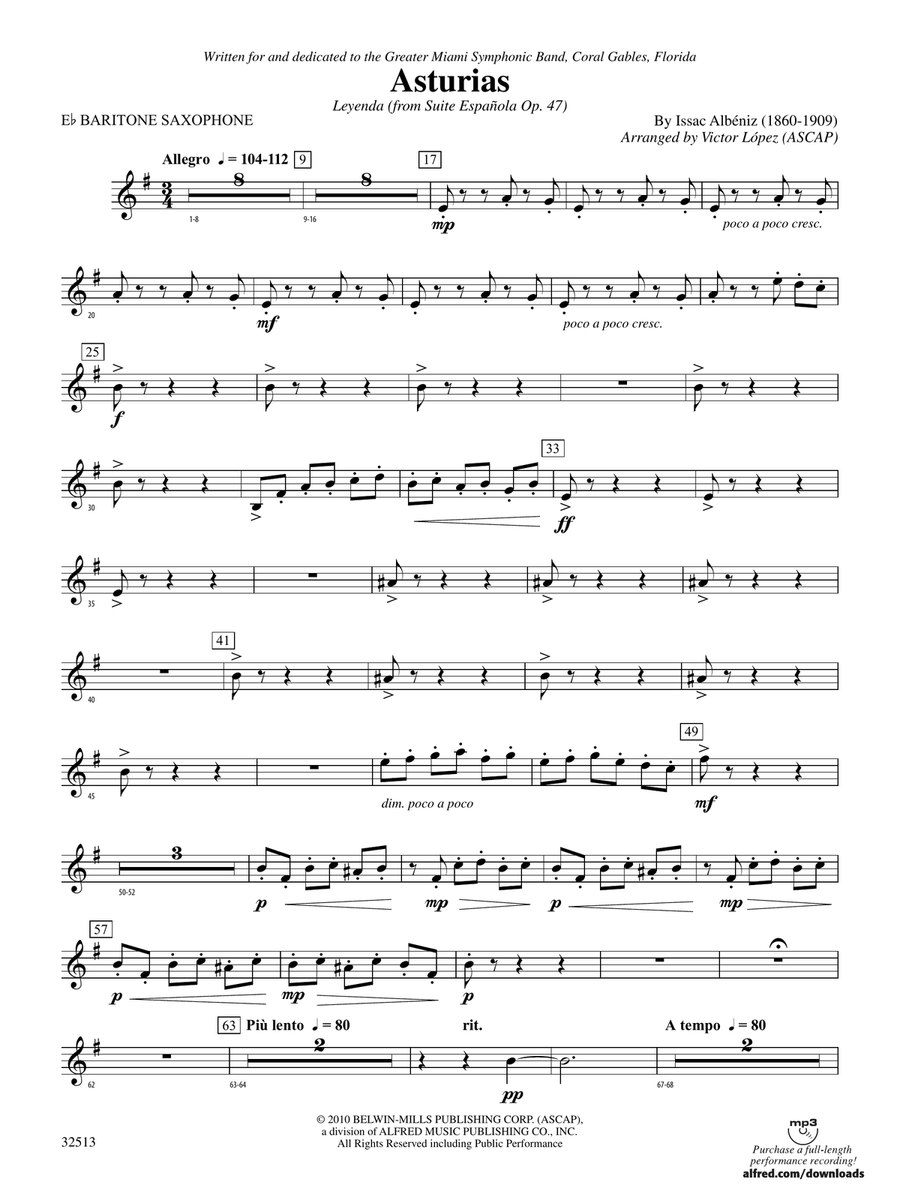 Asturias: E-flat Baritone Saxophone