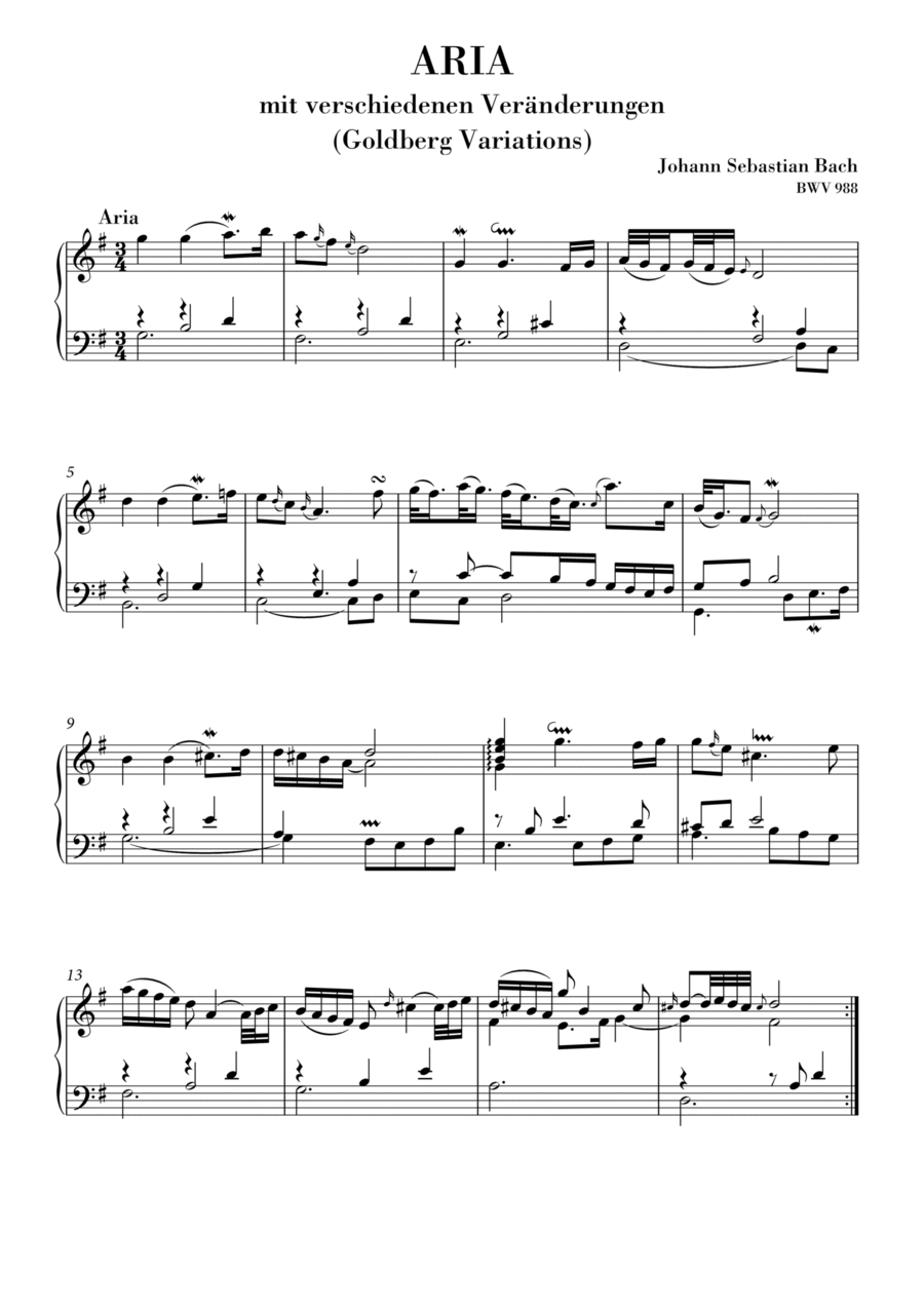 Bach - Goldberg Variations, Aria BWV 988 (Original Version) Piano Solo scores gallery preview page 1