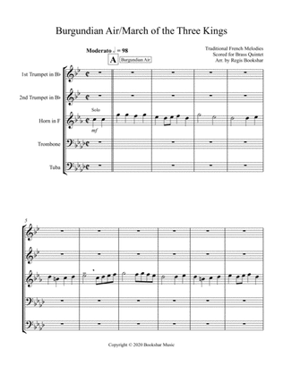 Burgundian Air/March of the Three Kings (F min) (Brass Quintet) - 2 Trp, 1 Hrn, 1 Trb, 1 Tuba)
