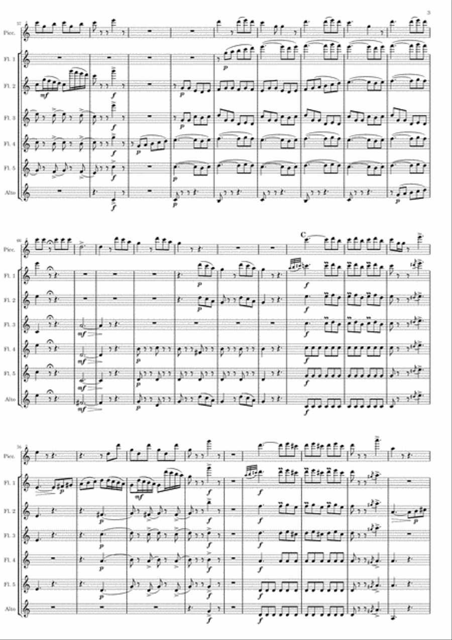 Rossini - Barber of Seville - Il barbiere di Siviglia - Largo al Factotum, air of Figaro, for Flute Woodwind Ensemble scores gallery preview page 3