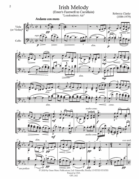 Irish Melody for Viola (or Violin) and Cello (1918)