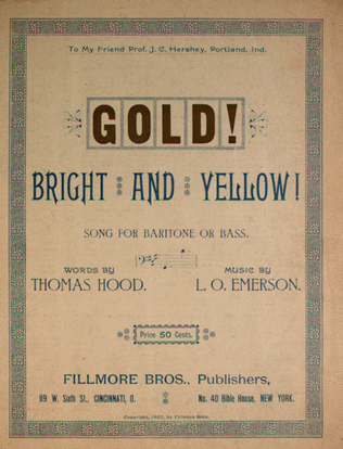 Book cover for Gold! Bright and Yellow! Song for Baritone or Bass