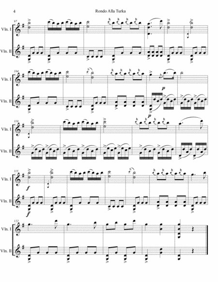Wolfgang Amadeus Mozart - Rondo Alla Turca (Turkish March) arr. for violin duo (score and parts)