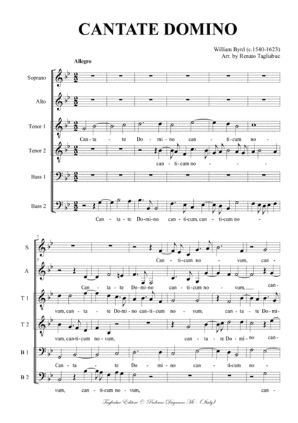 CANTATE DOMINO - W. Byrd - Arr. for SATTBB Choir image number null