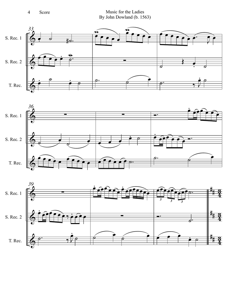 Dowland (1563) Music for the Ladies set for recorder trio (SST) Recorder scores gallery preview page 5