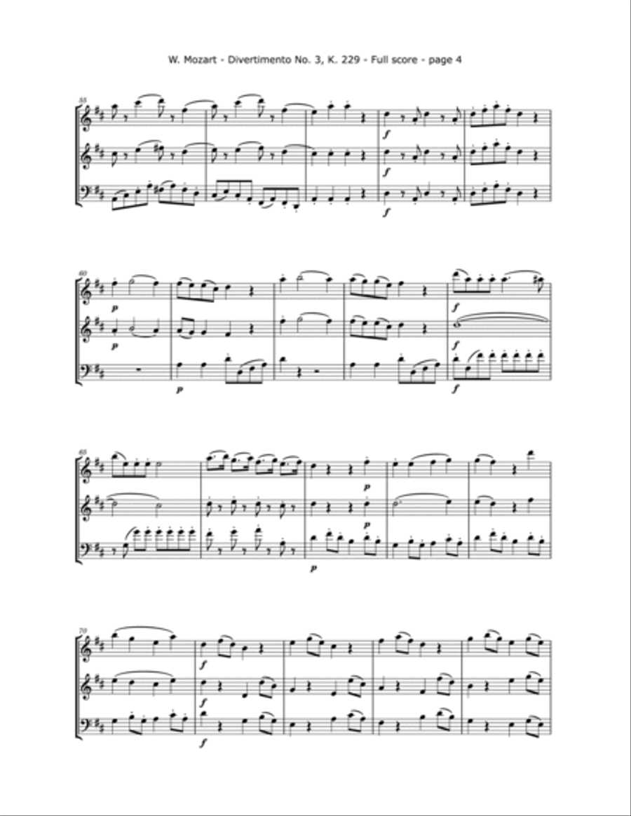 Mozart, W.A. - Divertimento No. 3, KV. 229 for 2 Violins and Cello String Trio scores gallery preview page 5