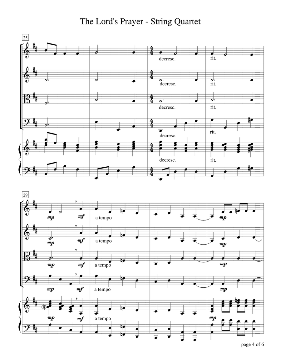 The Lord's Prayer (for string quartet with optional piano accompaniment) Small Ensemble scores gallery preview page 6
